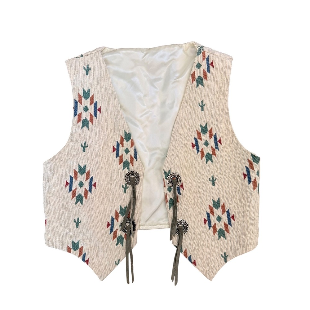 Vintage Dion's of Texas Southwestern Tapestry Vest Cream Concho Western Medium